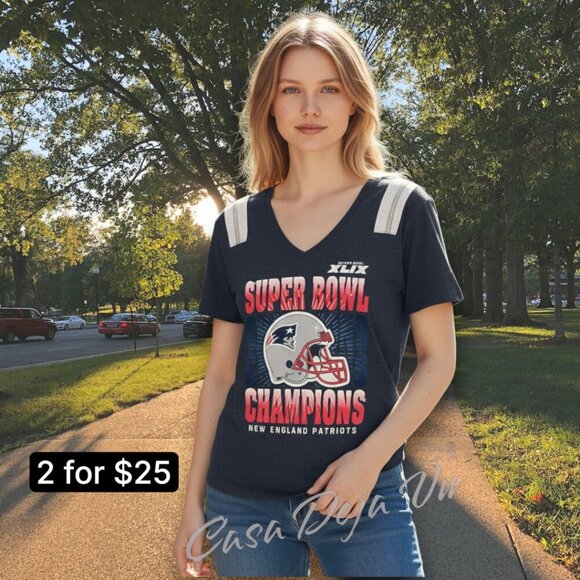 NFL Team Apparel Tops - NFL New England Patriots Vintage Super Bowl XLIX Champions Ladies T Shirt